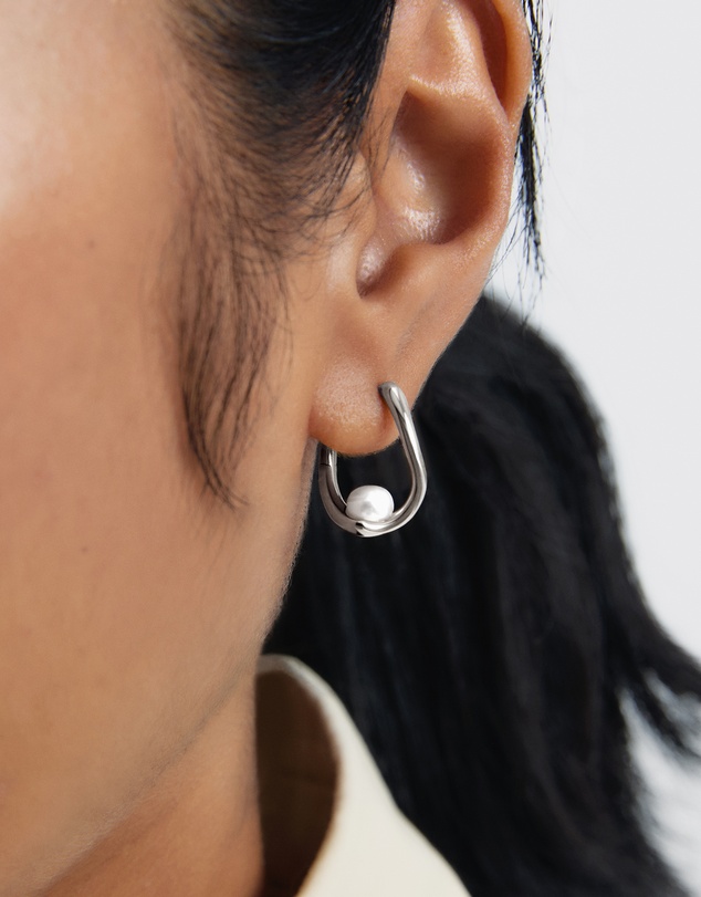 PDPAOLA - Pearl Aura Silver Hoops