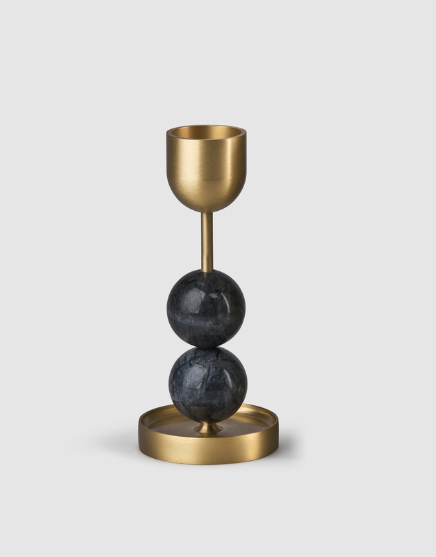 Black Blaze - Beaded Fountain Brass Candle Holder