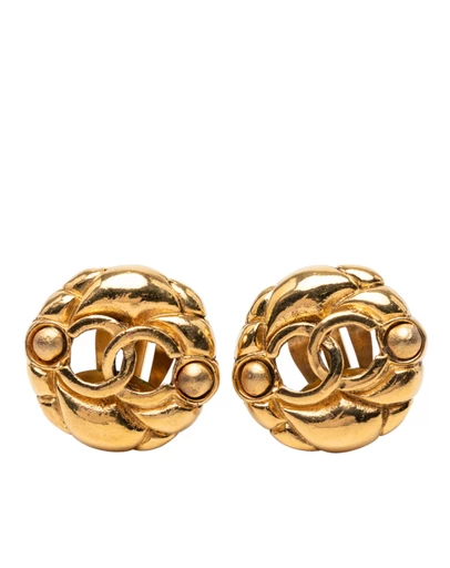 Pre-Loved by Azura Reborn - Pre-Loved Gold Plated CC Round Clip On Earrings