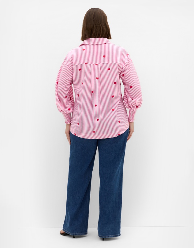 City Chic - Stripe Heart Print Cotton Shirt