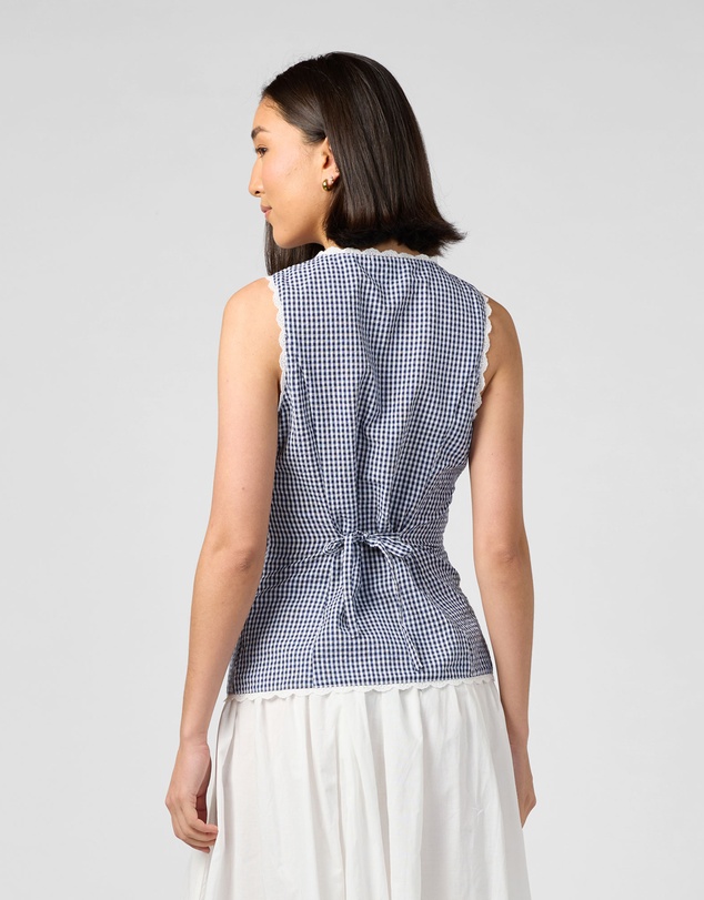 MVN - Gingham Lace Trim Top