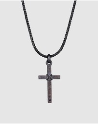 Kuzzoi - ICONIC EXCLUSIVE - Necklace Men Cross Flat Cord 925 Sterling Silver Gold Plated Oxidized