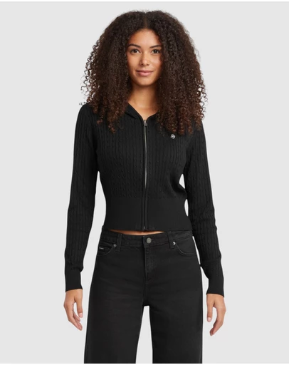 GUESS - GUESS JEANS Cable-Knit Hooded Cardigan