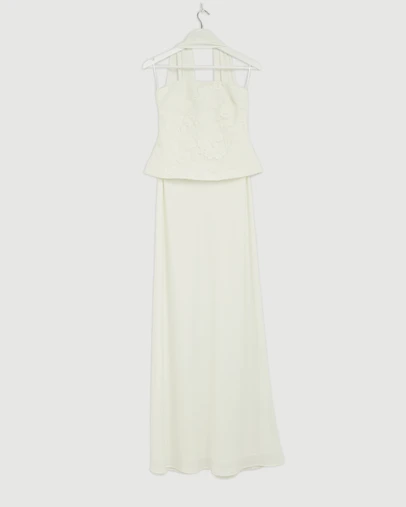 Revibe - Repaired CHANCERY Renn Strapless Lace And Satin Maxi Dress with Scarf - AU 10