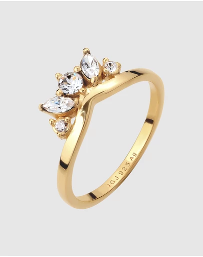 Elli Jewelry - Swarovski® Crystal Crown Ring in Gold-Plated 925 Silver