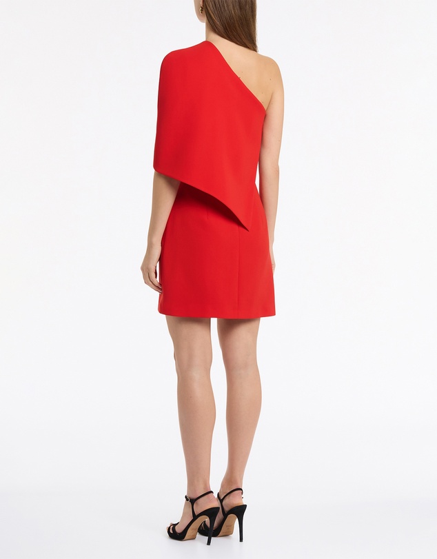Carla Zampatti - Red Crepe One Shoulder Capelet Mini Dress