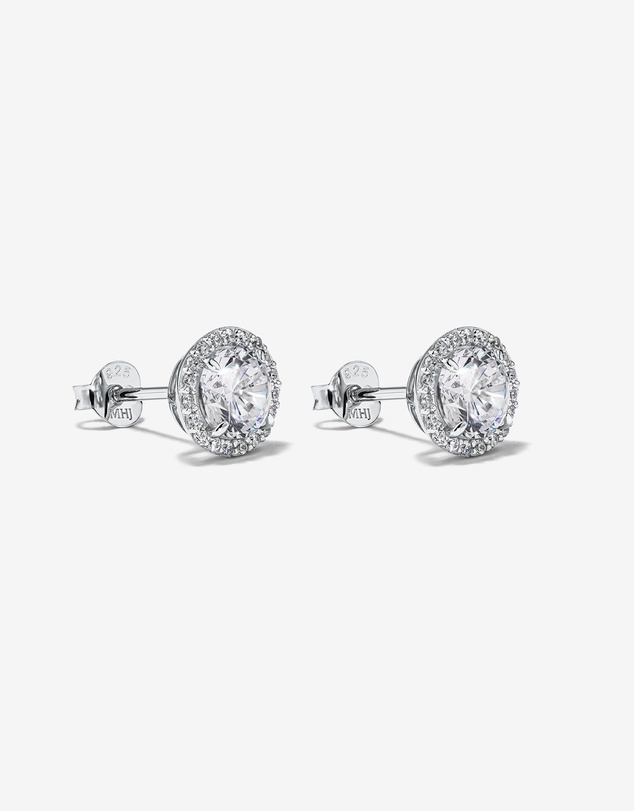 Michael Hill - Round Brilliant Cubic Zirconia Halo Stud Earrings in Sterling Silver