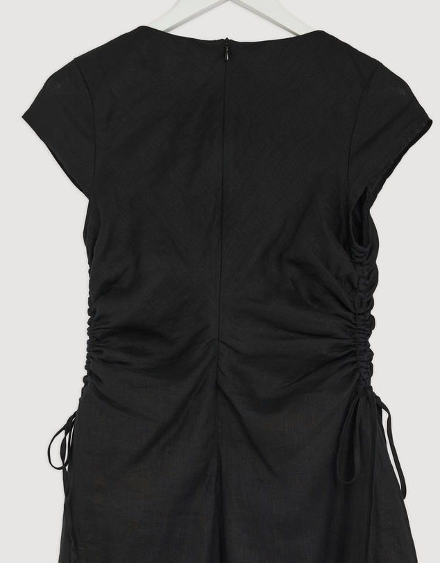 Revibe - Repaired AERE Lucia Ruched Linen Midi Dress - AU 10