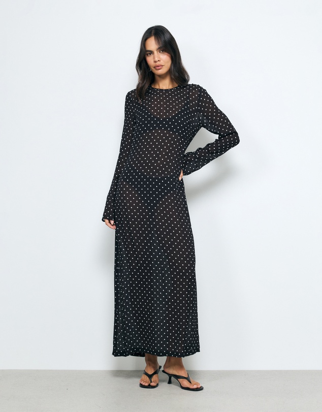 AERE - Cora Polka Dot Long Sleeve Dress