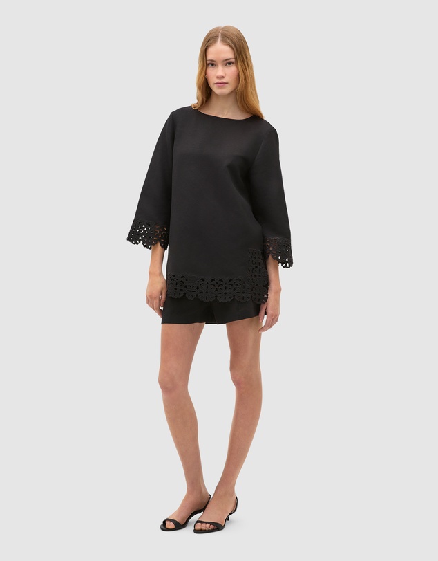 Seed Heritage - Linen Blend Cutwork Boxy Top