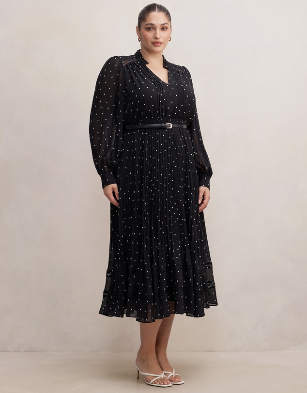 Forever New Curve - Clara Curve Pleated Lace Trim Midi Dress