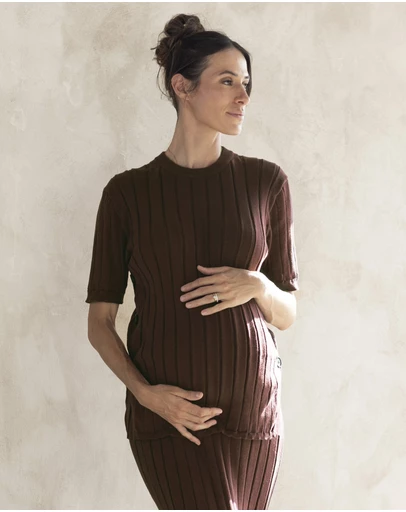 Angel Maternity - Alexis Side Split Maternity Top in Truffle