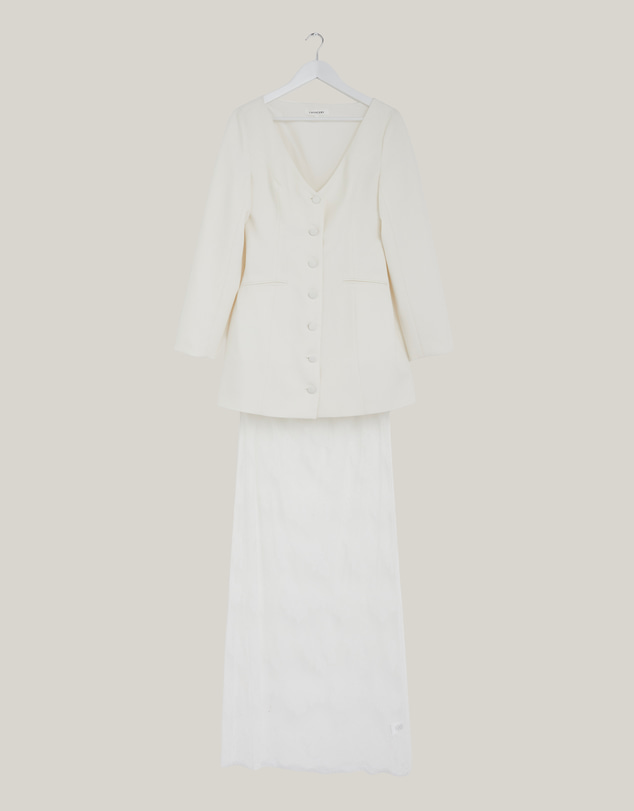 Revibe - Repaired CHANCERY Jordie Maxi Lace And Suiting Dress - AU 10