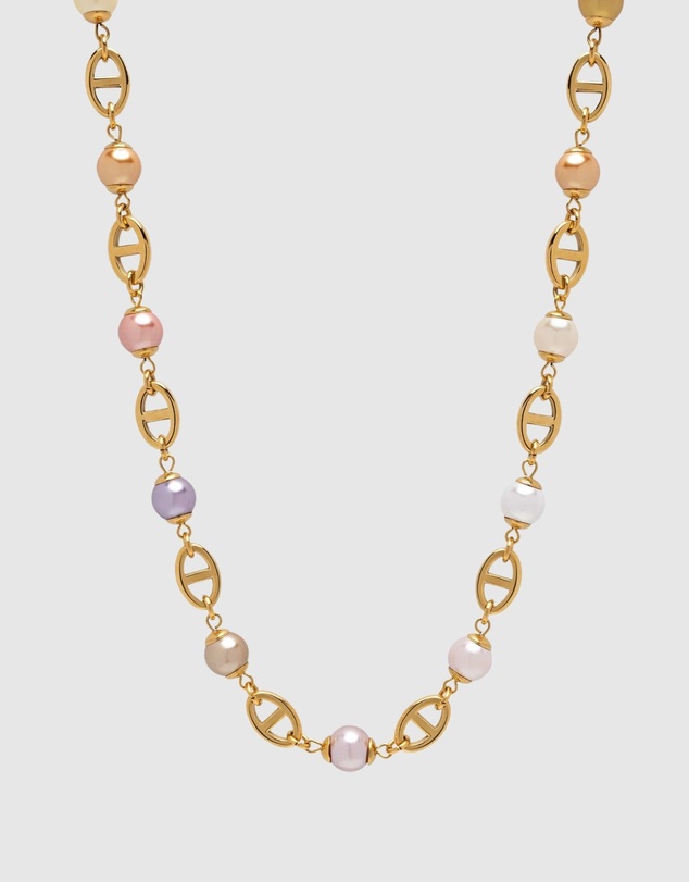 Nialaya Jewellery - Men's Gold Mariner Chain with Multicolored Pearls