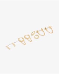 Lovisa - Gold Plated Cubic Zirconia Stud & Chain Huggie Earrings 4-Pack