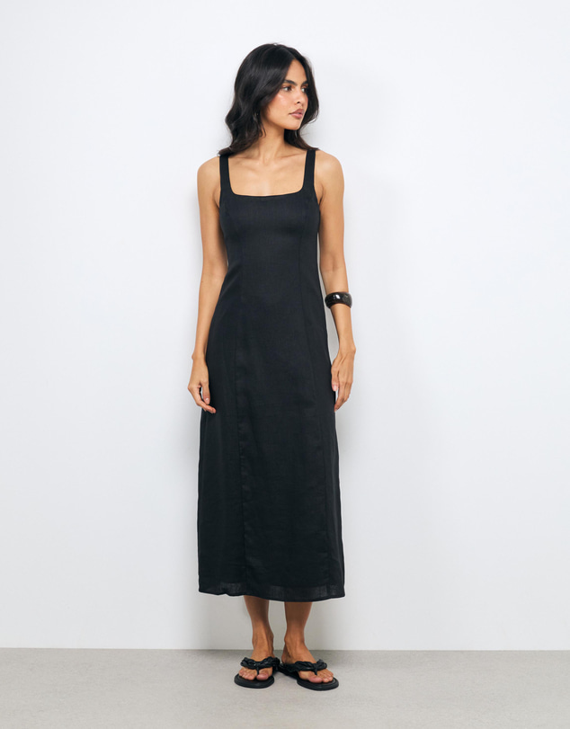 AERE - Lise Scoop Neck Linen Midi Dress