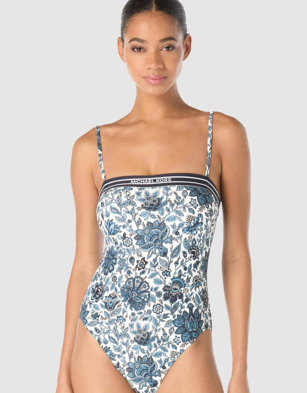 Michael Kors - Provincial Fleur Logo Elastic Underwired Bandeau Swimsuit