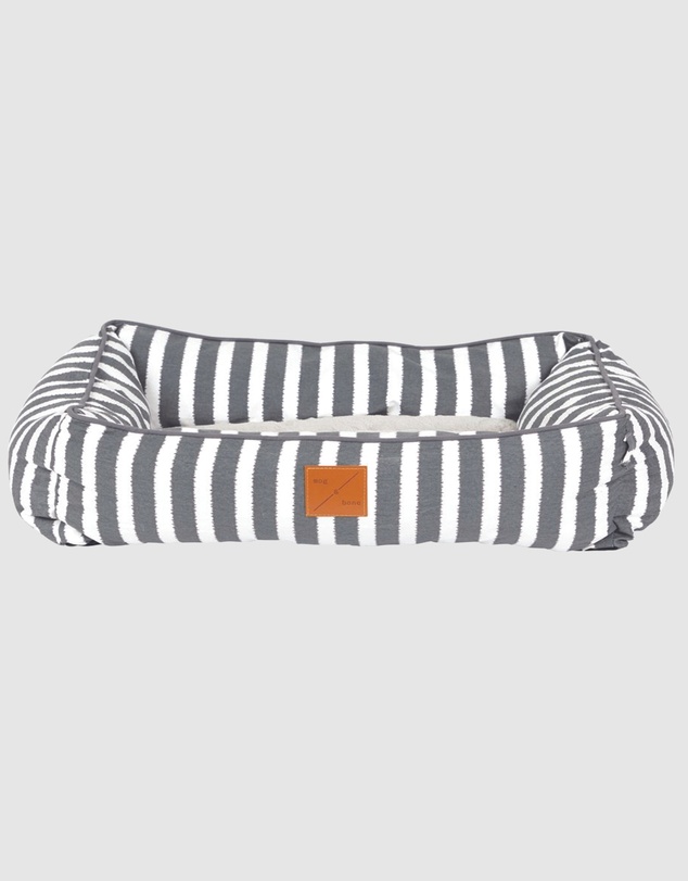 Mog & Bone - Bolster Dog Bed  - Charcoal Hampton Stripe