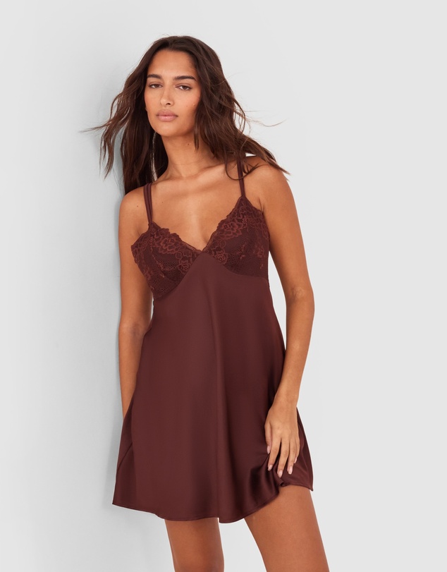 Bras N Things - Imogen Short Slip - Dark Brown