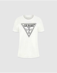 GUESS - Short Sleeve Crewneck Krystal Triangle T-Shirt