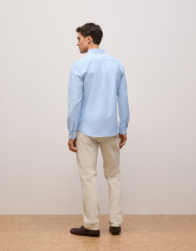 Trenery - Regular Fit Yarn Dyed Cotton Monogram Oxford Shirt in Light Blue