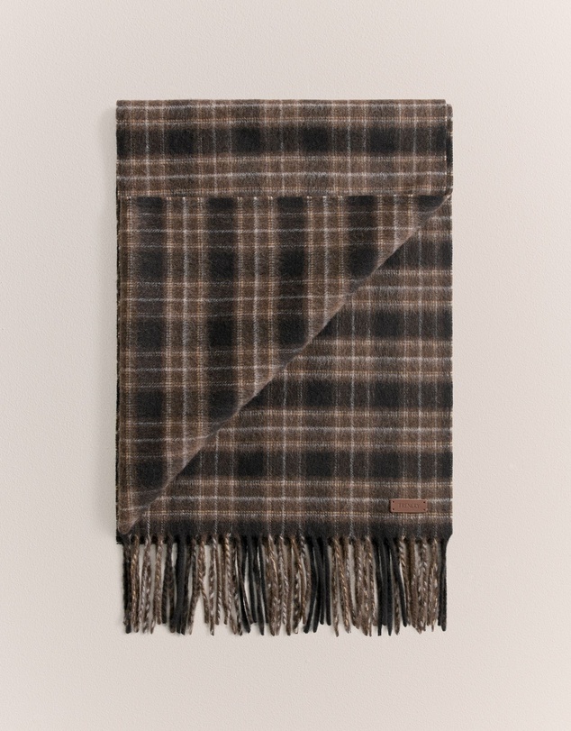 Trenery - Alba Wool Cashmere Check Scarf in Coffee Bean