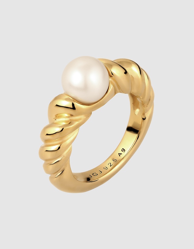 Elli Jewelry - Ring Pearl 925 Sterling Silver Gold-Plated