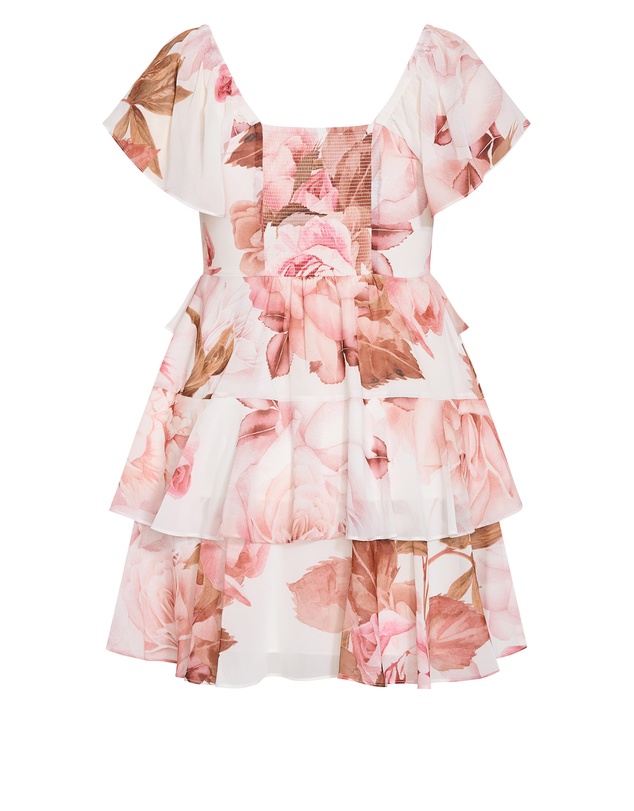 City Chic - Plus size Sienna Petal Print Tier Mini Dress - cream