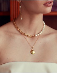 Ottoman Hands - Moon Face Gold Pendant Necklace