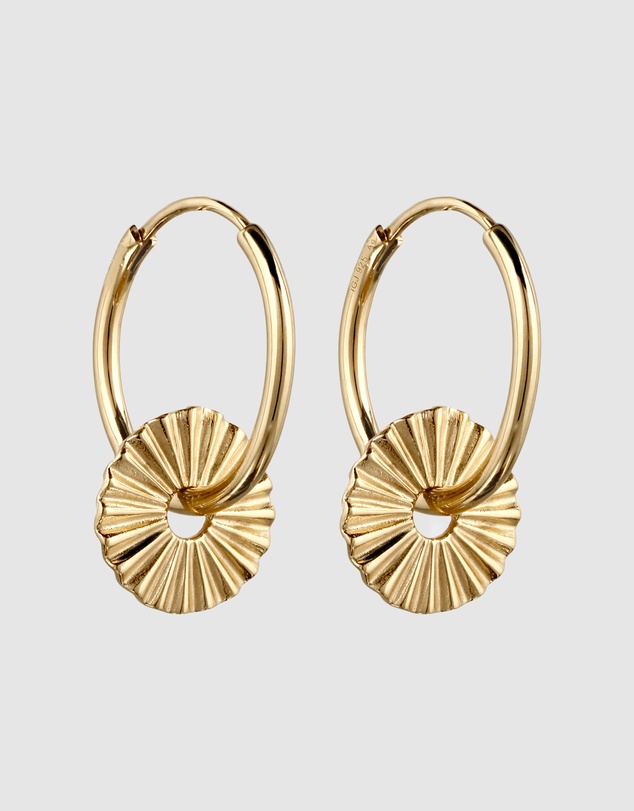 Elli Jewelry - Sunburst Charm Hoop Earrings in Gold-Plated 925 Silver - 2 in 1 Design