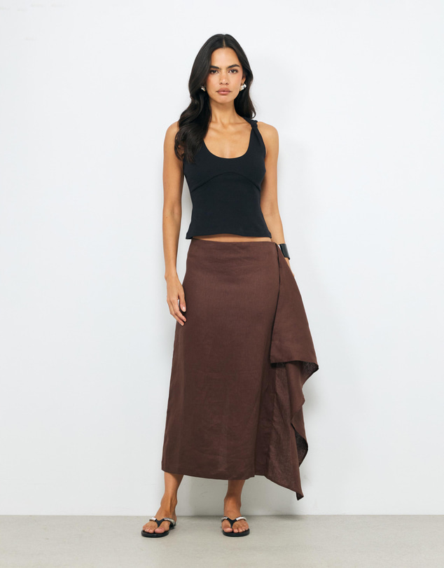 AERE - Draped Linen Panel Skirt