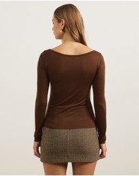 Atmos&Here - Wool Blend Boat Neck Long Sleeve Top