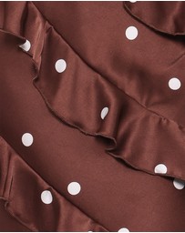 Petal & Pup - Ciao Ruffles Maxi Satin Dress - Brown Polka Dot