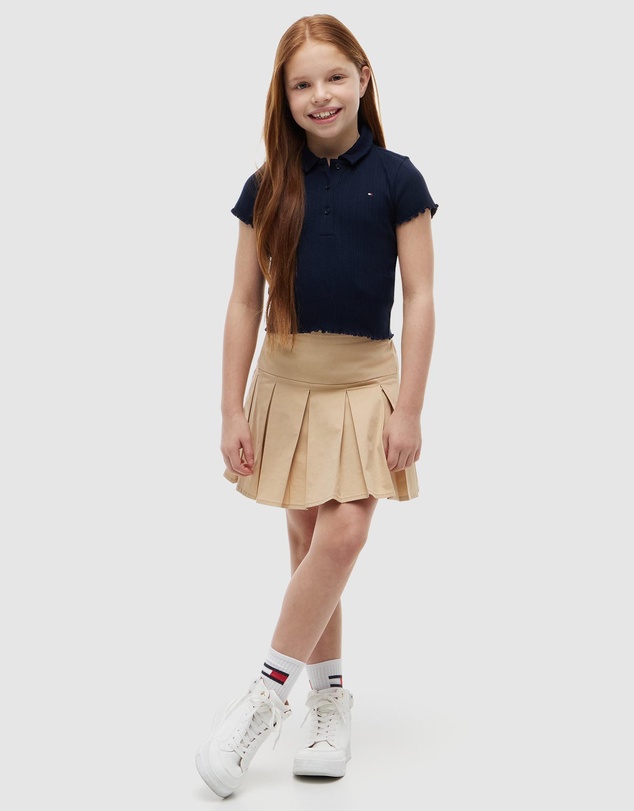 Tommy Hilfiger - Ribbed Pointelle Polo Collar Top - Teens