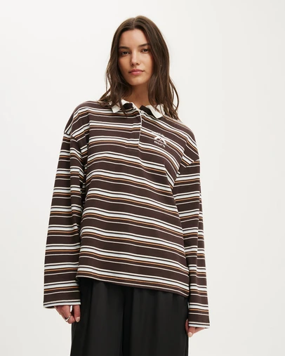 Cotton On - Oversized Long Sleeve Graphic Polo