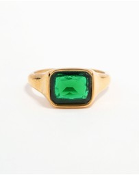 Lovisa - Waterproof Gold Plated Stainless Steel Opulent Green Cubic Zirconia Signet Ring