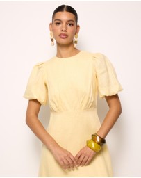 AERE - Elowen Linen Puff Sleeve Midi Dress
