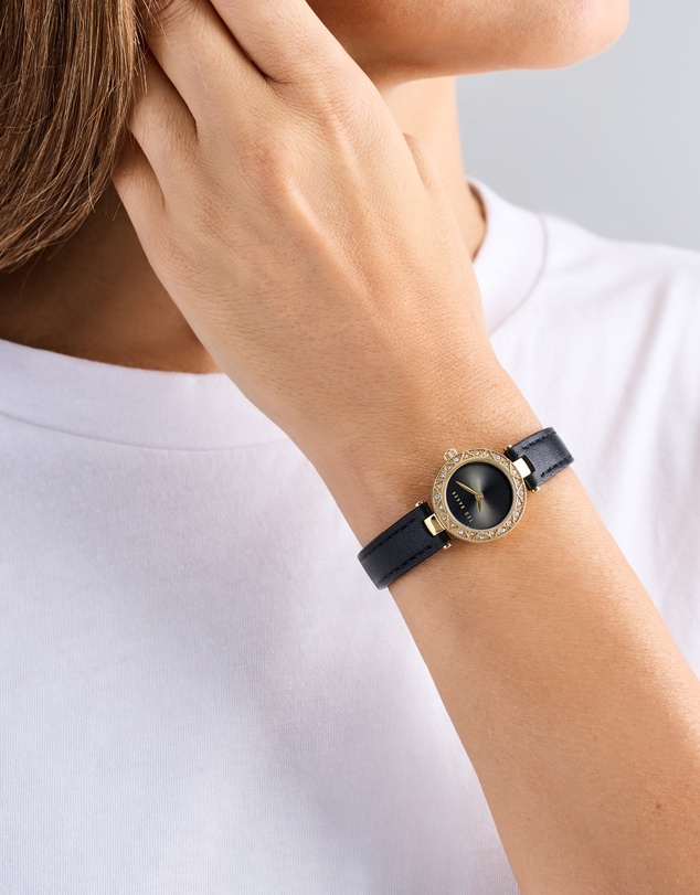 Ted Baker - Jolyye Crystal 24mm Gold-Tone Black Leather Watch