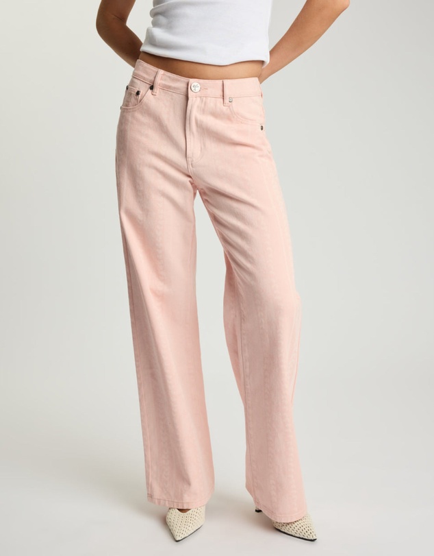 ONE TEASPOON - Jackson Mid Waist Wide Leg Denim Jeans - Pink Love