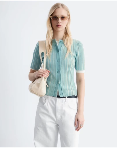 & Other Stories - Short-Sleeve Rib-Knit Cardigan