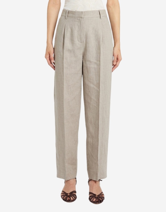 Marella - Linen Tapered Pleat-Front Pants