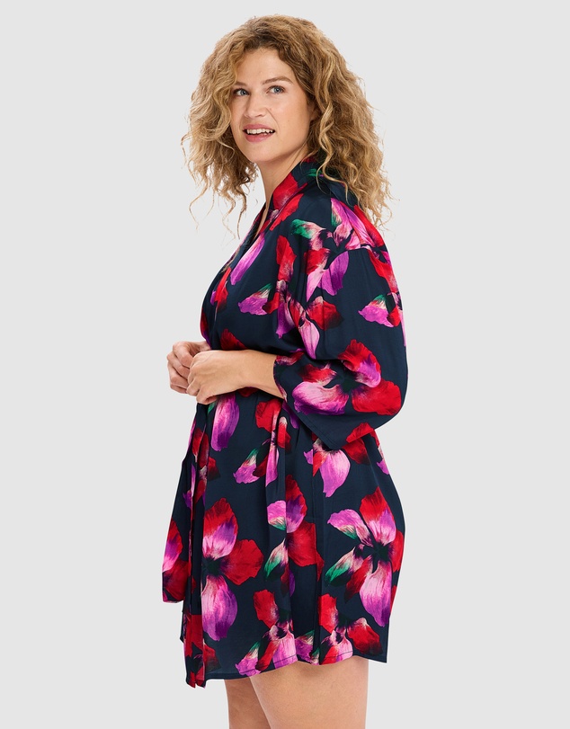 Sans Complexe - Graceful Short Viscose Satin Kimono Lingerie Robe