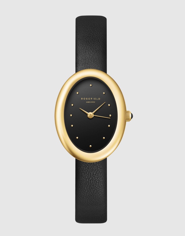 Rosefield - Ovale Black Matte Gold-Tone Black Leather Watch
