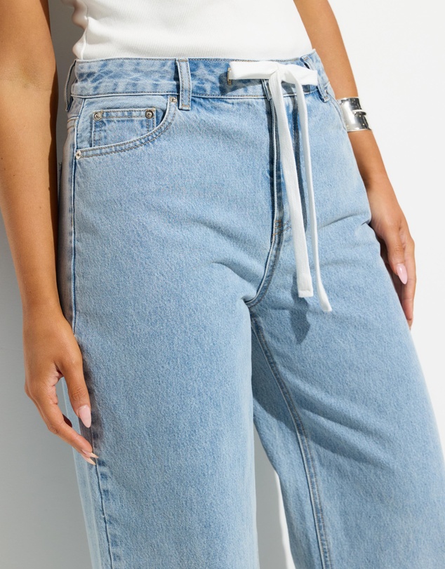Dazie - Seattle Mid Rise Tie Front Baggy Jeans