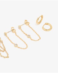 Lovisa - Gold Plated Cubic Zirconia Chain & Huggie Earrings 4-Pack