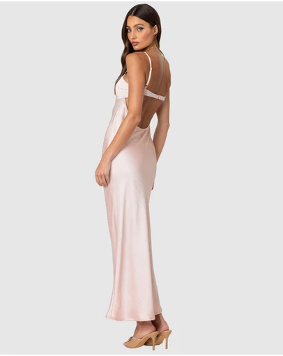 EDIKTED - Vienna Open Back Satin Maxi Dress