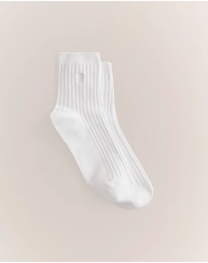 Trenery - Monogram Rib Crew Sock in Parchment