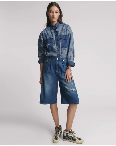 ONE TEASPOON - Beastie Low Waist Wide Leg Denim Jorts - Rosewood