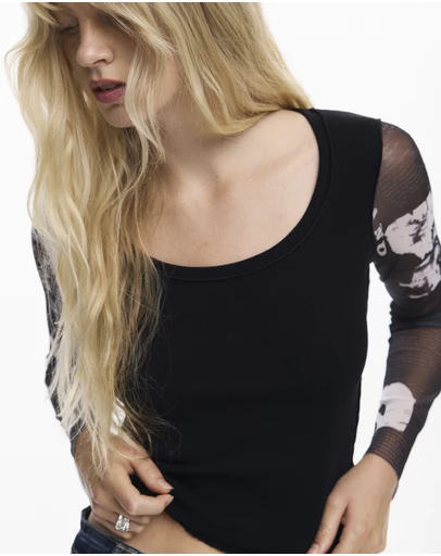 Desigual - Chiffon sleeve T-shirt
