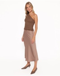 Petal & Pup - Nellie Satin Midi Skirt - Mocha Brown